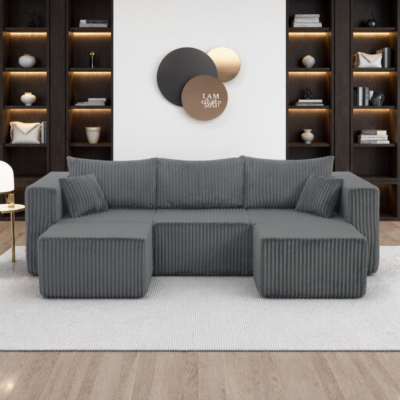 Canapé modulaire moderne et compact: canapé modulaire en velours côtelé gris 3 places, Cloud Comfort (emballé à plat), Gris