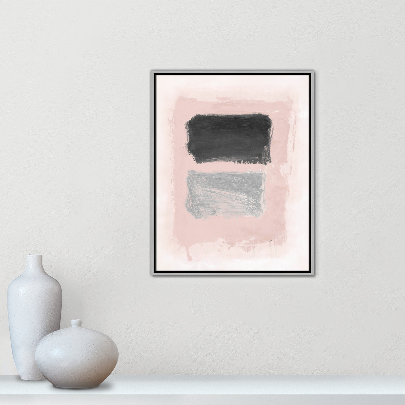 Thomasin Pink, Black And Silver Shimmer I Framed On Canvas by  Print, Silver, 29.5" H x 23.5" W x 2" D