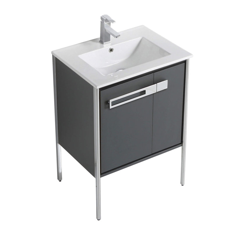Meuble-lavabo simple 24 po, Chrome poli, Gris Onix