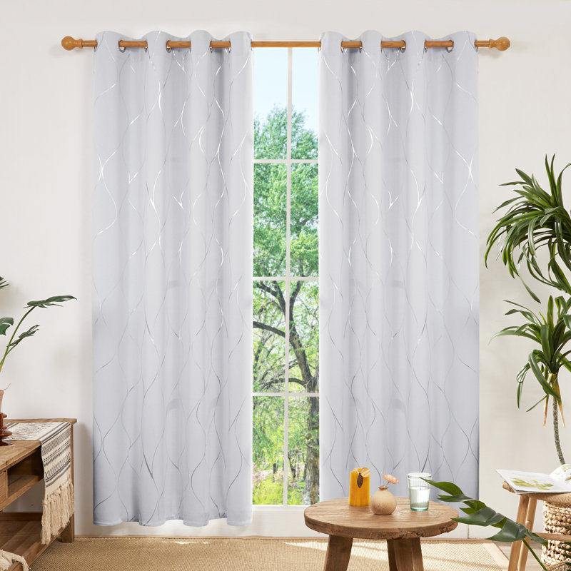 Seligman Wave Foil Printed Room Darkening Thermal Curtains, Width 117 x Drop 138 cm, Greyish White