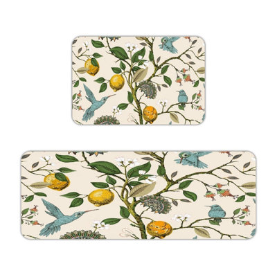 Cream Lemon Hummingbird 2 Pack Kitchen Rugs Kitchen & Balcony
