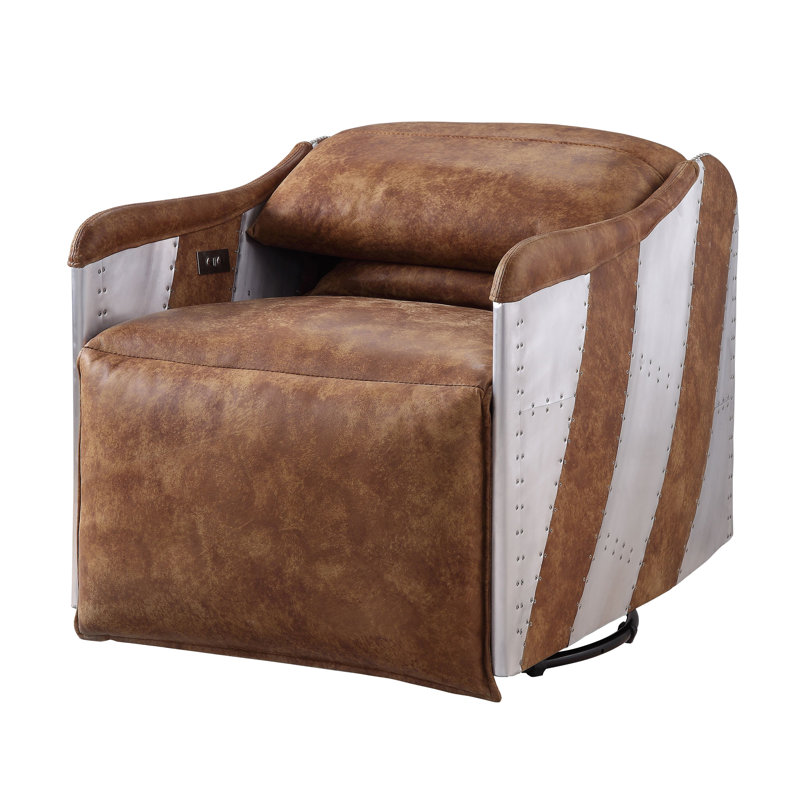 Fauteuil inclinable et pivotant avec cuir moka 2 tons Lamecia