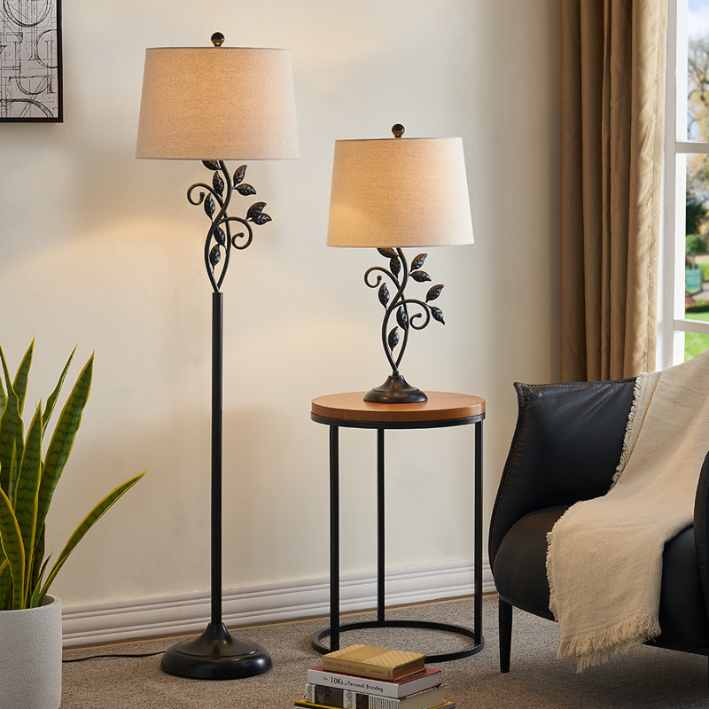 Grinstead 62" Farmhouse Iron Floor Lamp with 3 Way Dimmable Rotary Switch Standing Lamp for Living Room Bedroom, Oatmeal