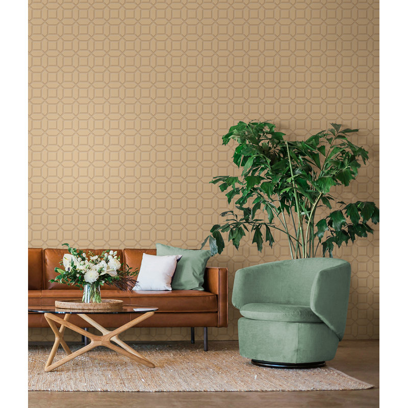  Papier peint à motif treillis géométrique Designs, Kaki