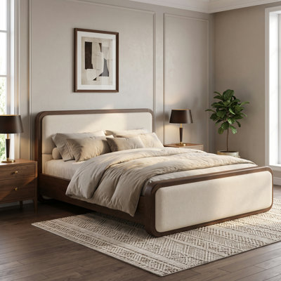 Lit plateforme Axton moderne en tissu bouclé avec tête de lit arrondie, pied de lit rembourré et sommier à lattes intégré pour une chambre à l'ambiance feutrée