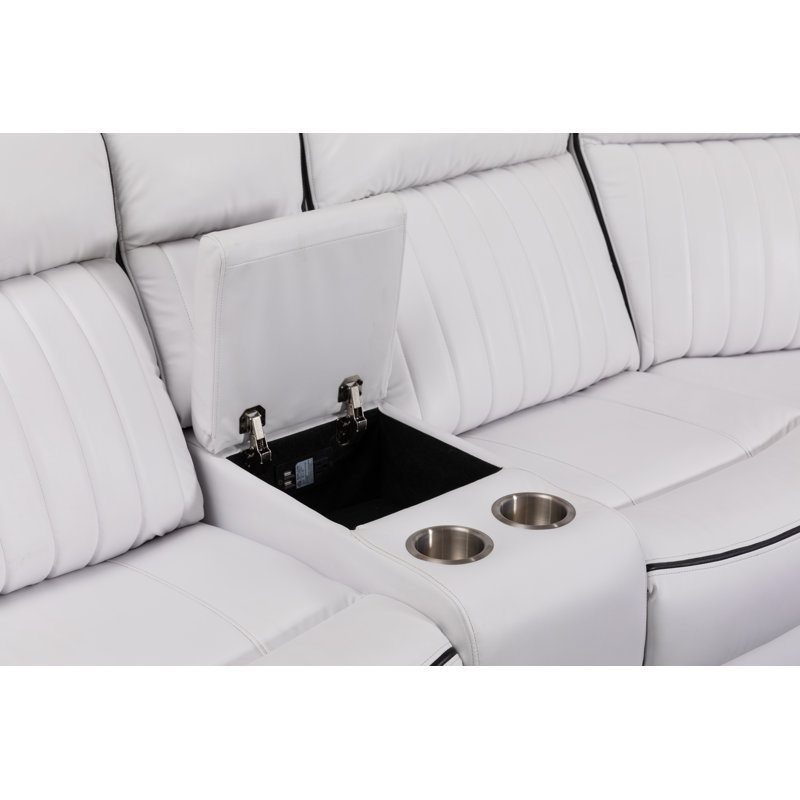 Canapé inclinable électrique en L en similicuir 3 pièces avec éclairage à DEL, console de recharge sans fil et multimédia