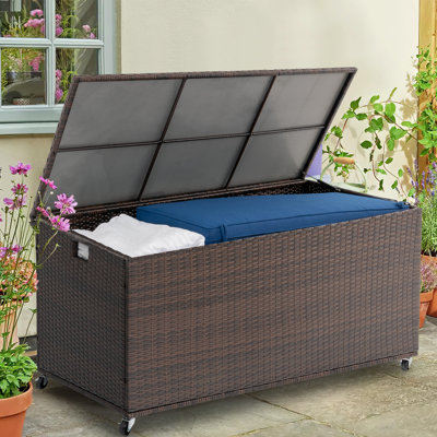 Harbourside 54.7'' W 140 Gallons Wicker Deck Box with Wheels
