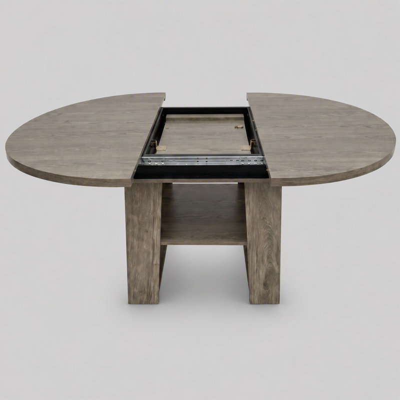 43.3"-59" Extendable Round Dining Table,Round-to-Oval Kitchen Table with Built-In Flip-Up Extension Leaf