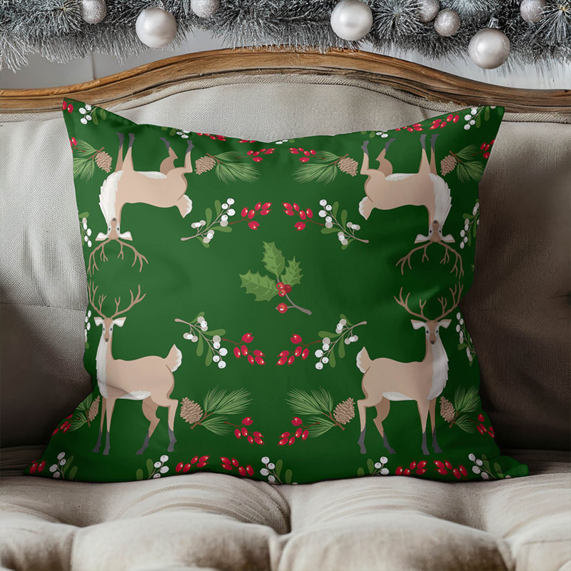 Coussin décoratif d'intérieur Botanical Deer, Carré 18 po, Vert