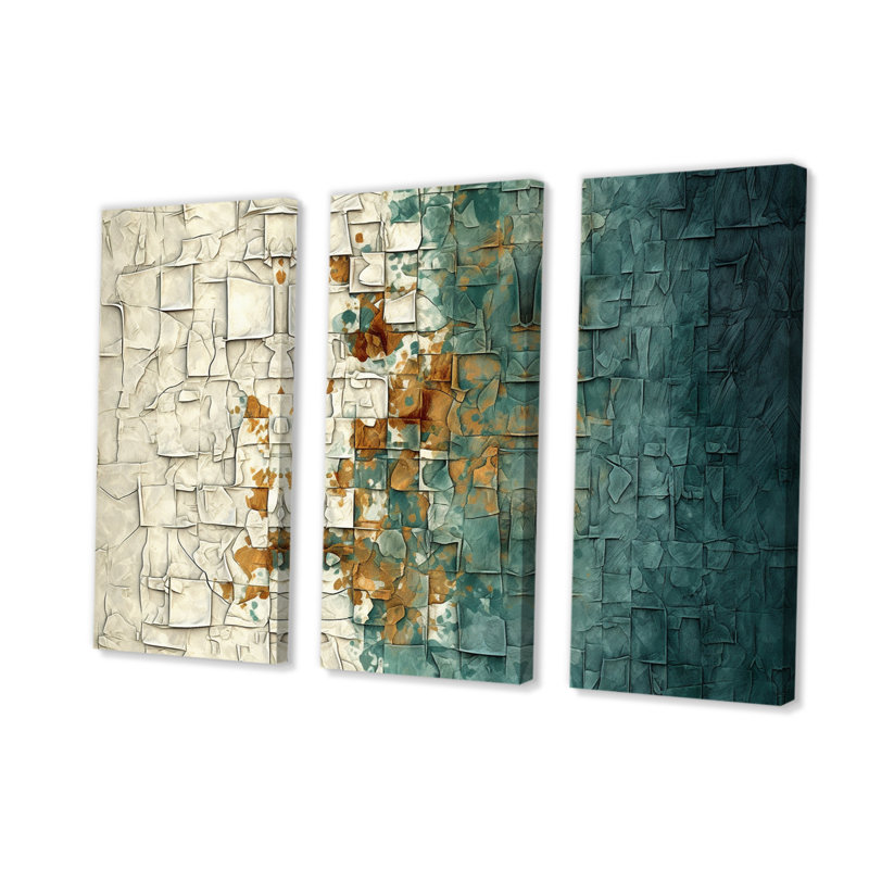 Reproduction de bon augure rétro bleu sarcelle III sur toile, 3 pièces, H 40 po x l 60 po x P 1 po