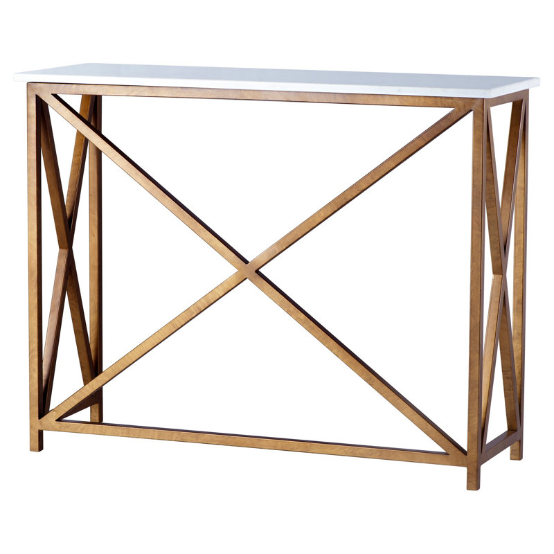 Medallion 60'' Console Table, 36"H x 60"W x 15"D, Carrera Marble, Royal Gold
