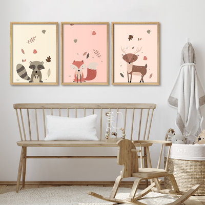 «Nursery Decor Cute Animals Boho», reproduction d'art encadrée, affiche, chambre d'enfant, art mural