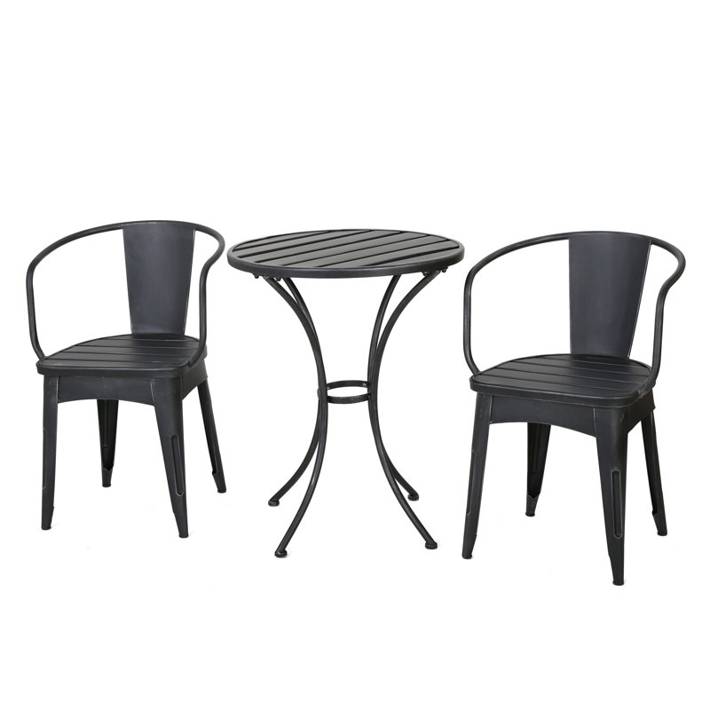 Ensemble bistro en métal 3 pièces avec table ronde et 2 chaises Colmar, mobilier d'extérieur noir et argent, Black