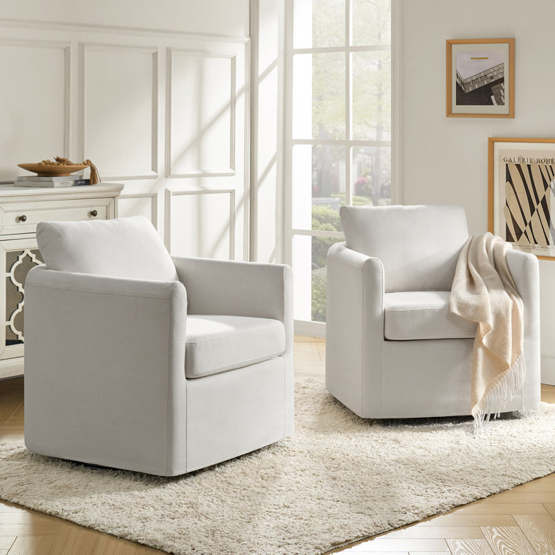 Fauteuil demi-tonneau pivotant de style moderne l 29 po Nicha, Blanc