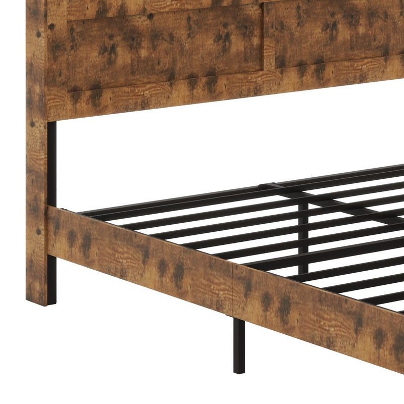 Structure de lit plateforme en bois avec tête de lit à DEL et USB, Marron foncé, Grand lit