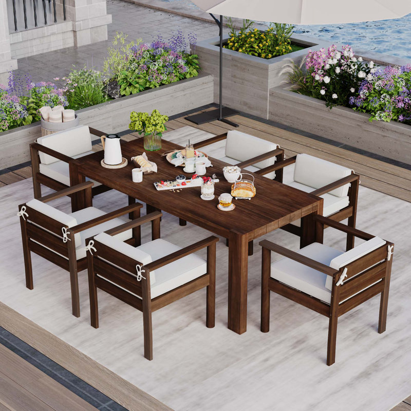 Ensemble de table de salle à manger 7 pièces pour 6 personnes, Moka