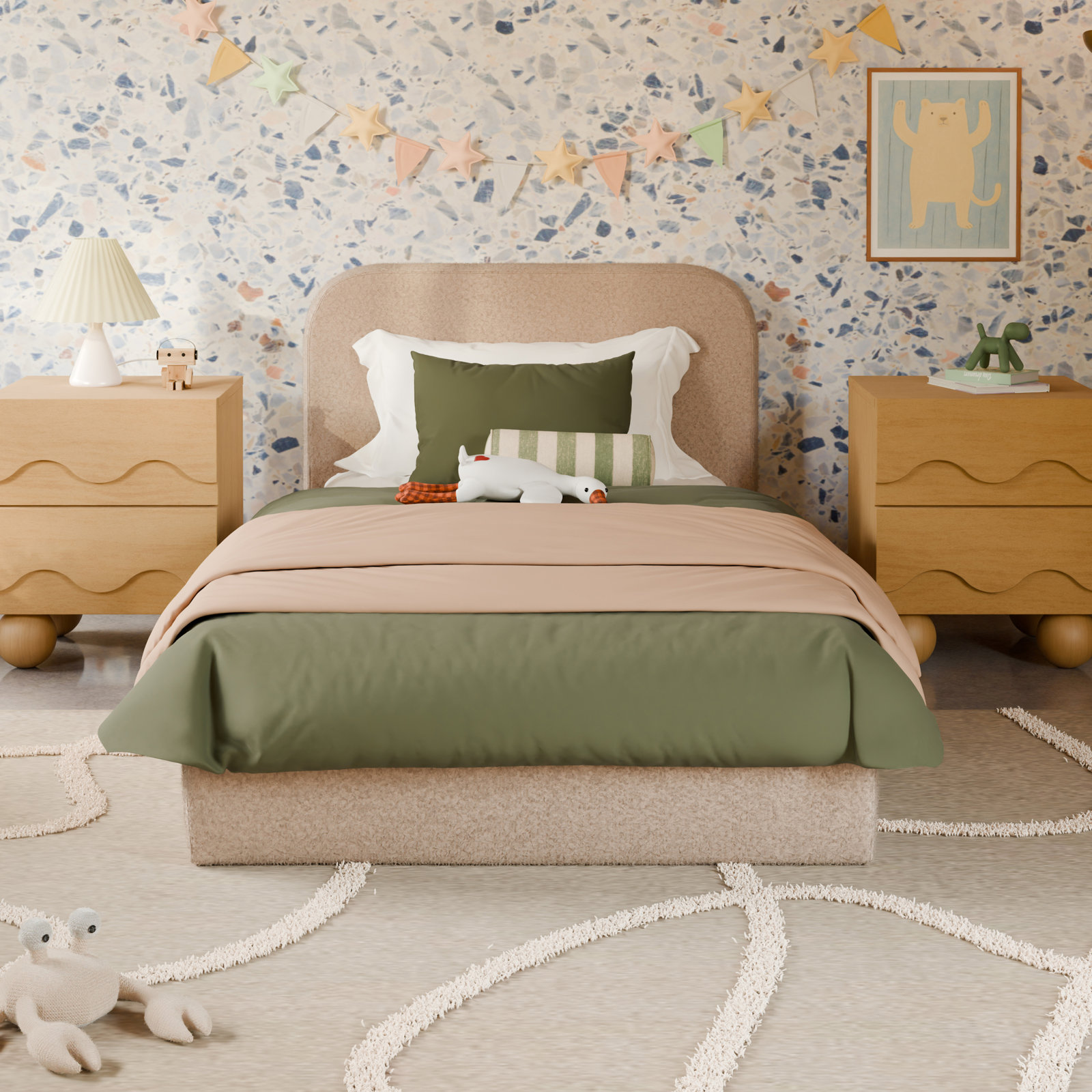 Nara Open-Frame Bed, Chai Shearling, Twin