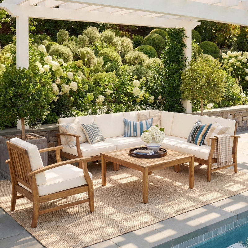 Bevens 5 - Person Patio Conversation Set with Cushions, Cream