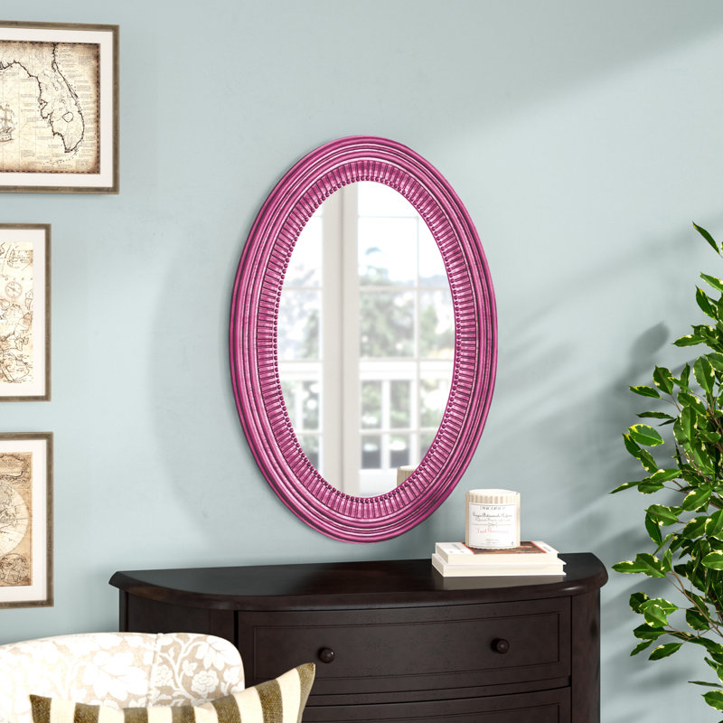 Busey Ribbed Oval Framed Accent Mirror, Hot Pink