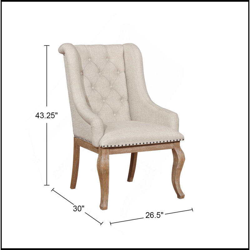 Ensemble de 2 fauteuils rembourrés en tissu crème, brun orge