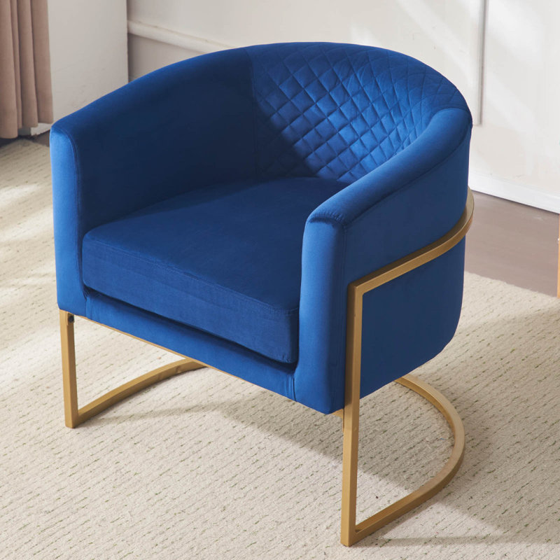Chaise rembourrée avec support en métal doré, Velours bleu