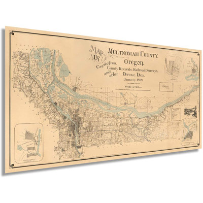«1889 Multnomah County Oregon Map», art mural sur papier