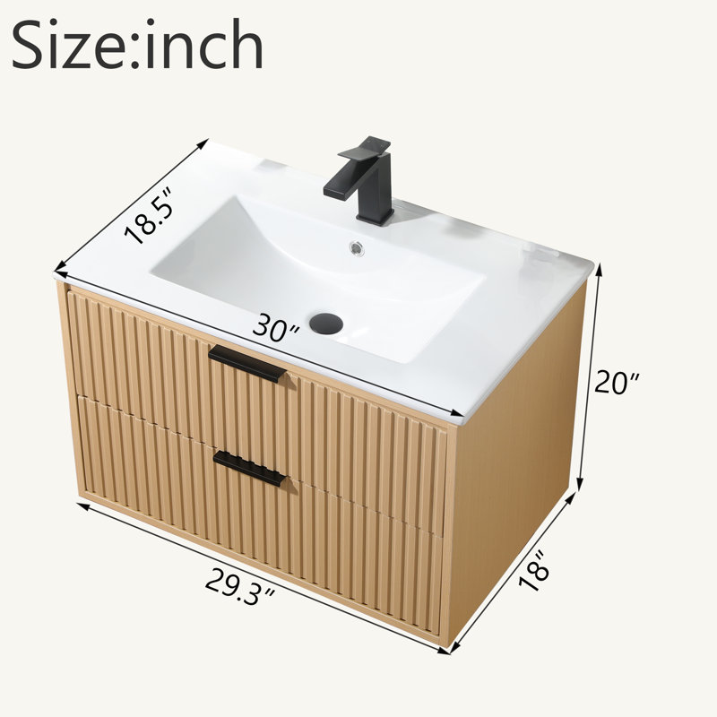 30'' Modern Wall-Mounted Single Bathroom Vanity Set, Natural
