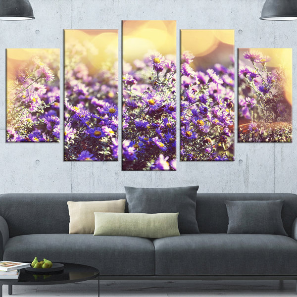 DesignArt Purple Little Wild Flowers On Canvas 5 Pieces Print | Wayfair