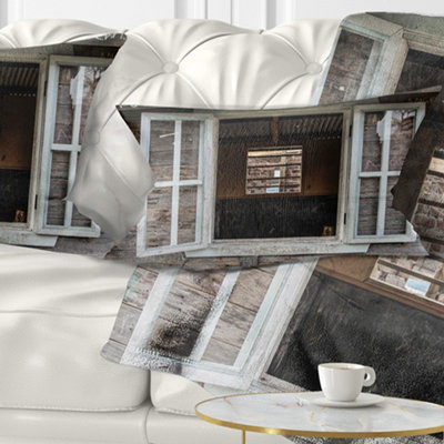 Wooden Walls and Windows - Landscape Printed Throw Pillow