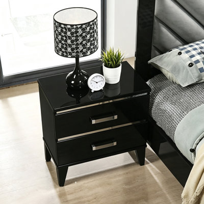 Table de chevet moderne noire à 2 tiroirs