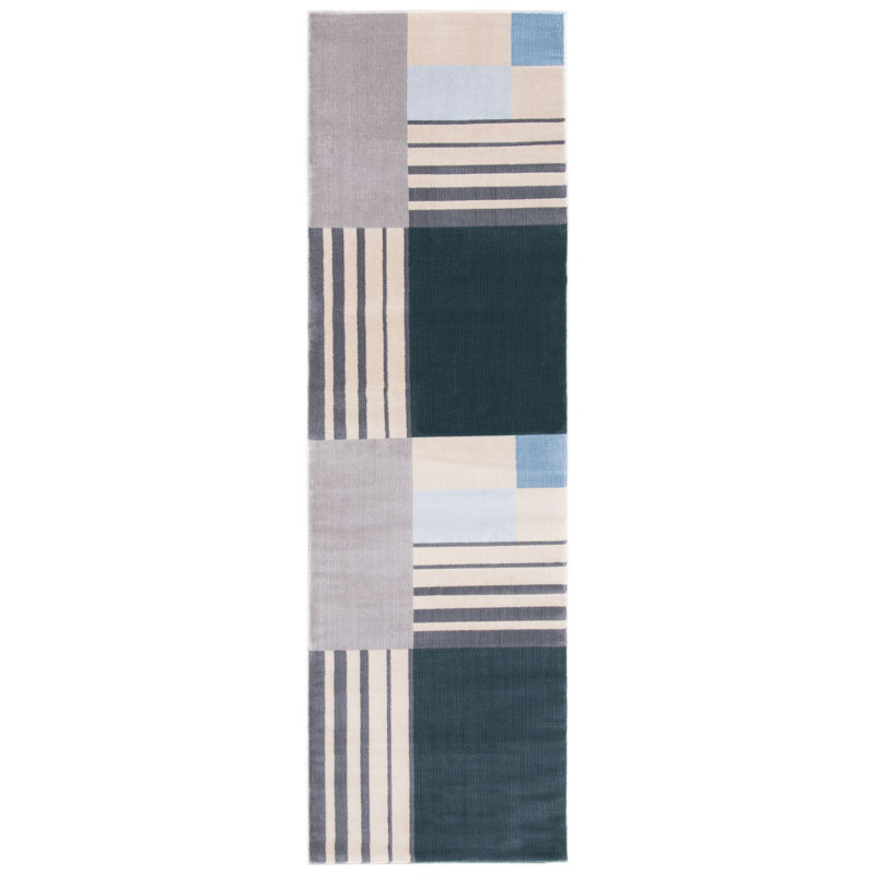 Aslin Geometric Beige/Green/Charcoal Area Rug, Runner 2'2" x 9'