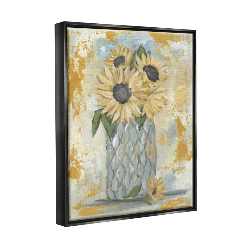 «Rustic Weathered Sunflower Vase» par Mackenzie Kissell, H 21 po x l 17 po x P 1,7 po, Cadre flottant noir de jais