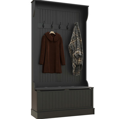 3-In-1 Entryway Hall Tree With Storage Bench, Coat Rack With Four Hooks And Shoe Storage