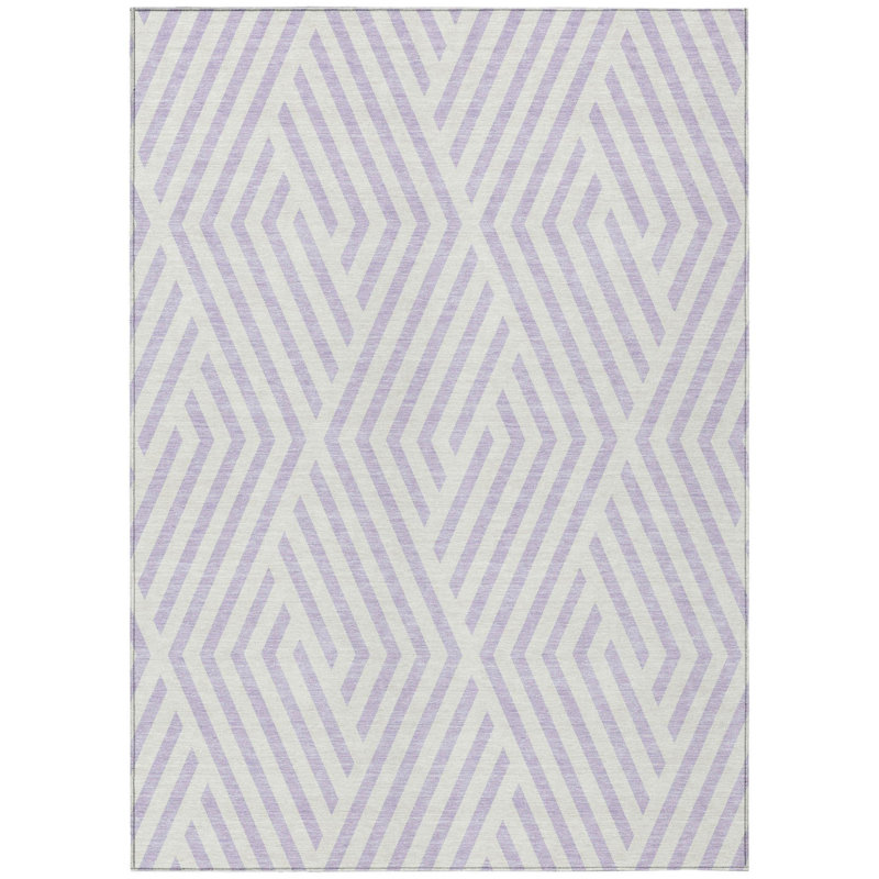3' X 5' Lavender and Ivory Geometric Washable Non Skid Indoor Outdoor Area Rug
