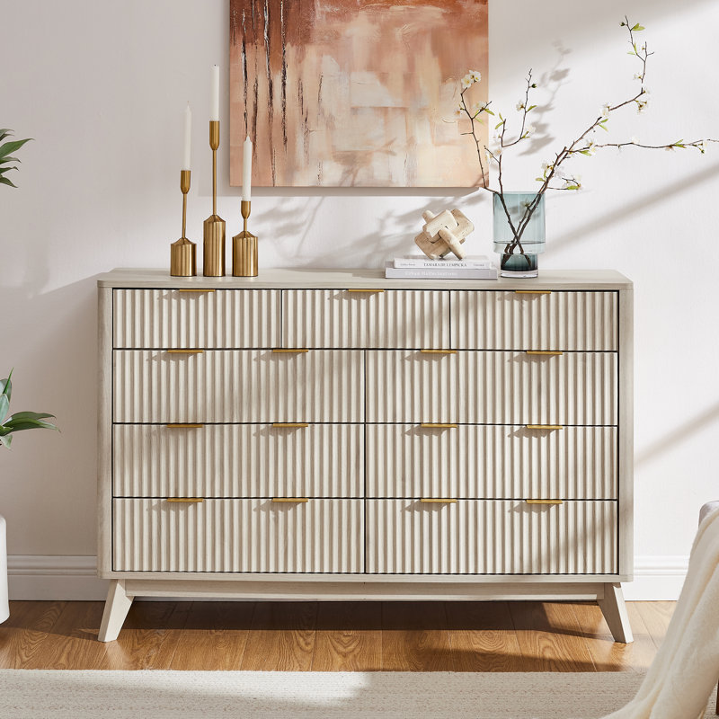 9-Drawer Dresser with Faux Marble Top, TV Stand for Living Room and Storage Organizer for Bedroom, Nude