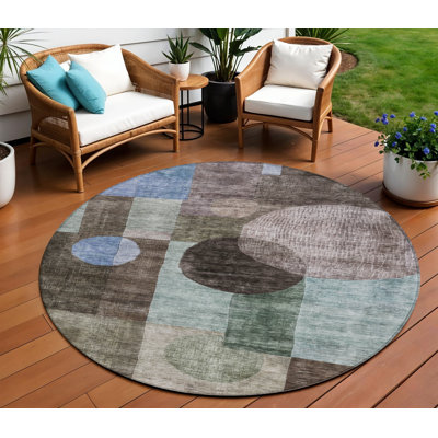 Tapis d'intérieur rond lavable géométrique 8 pi