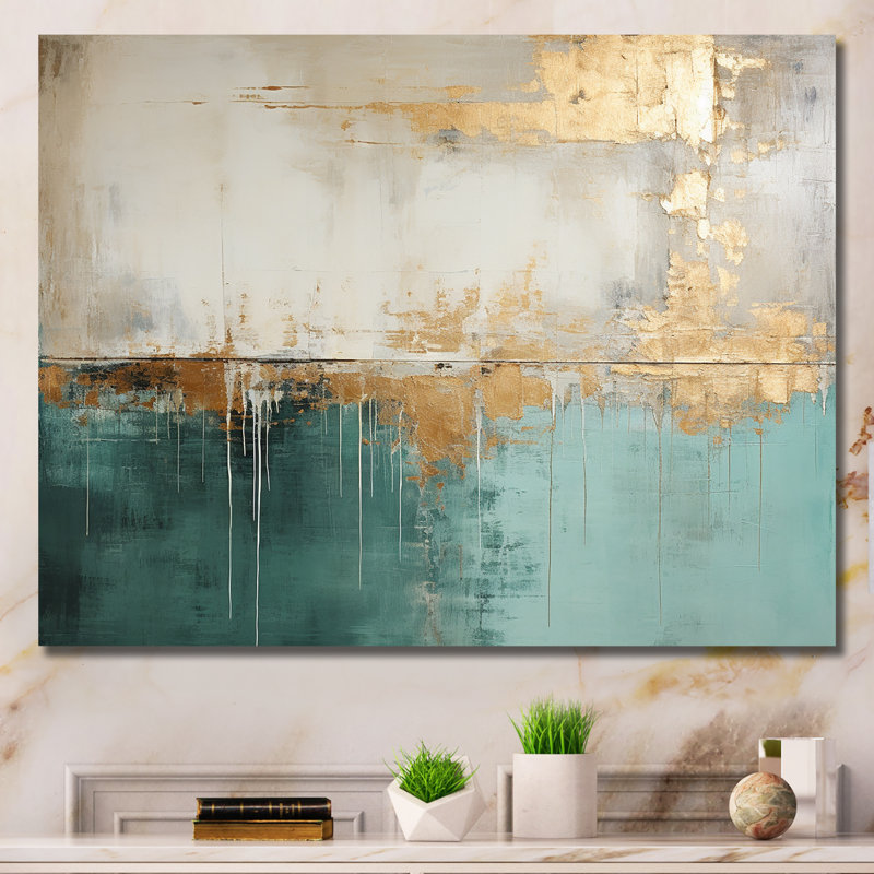 Minimalisme doré et horizon bleu sarcelle - impressions sur toile glamour moderne, Toile tendue, H 16 po x l 32 po