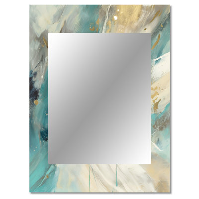 Turquoise Serendipity Abstract Painting II - Abstract Painting Large Wall Mirror, Modern Unique Mirror, Printed Metal Art