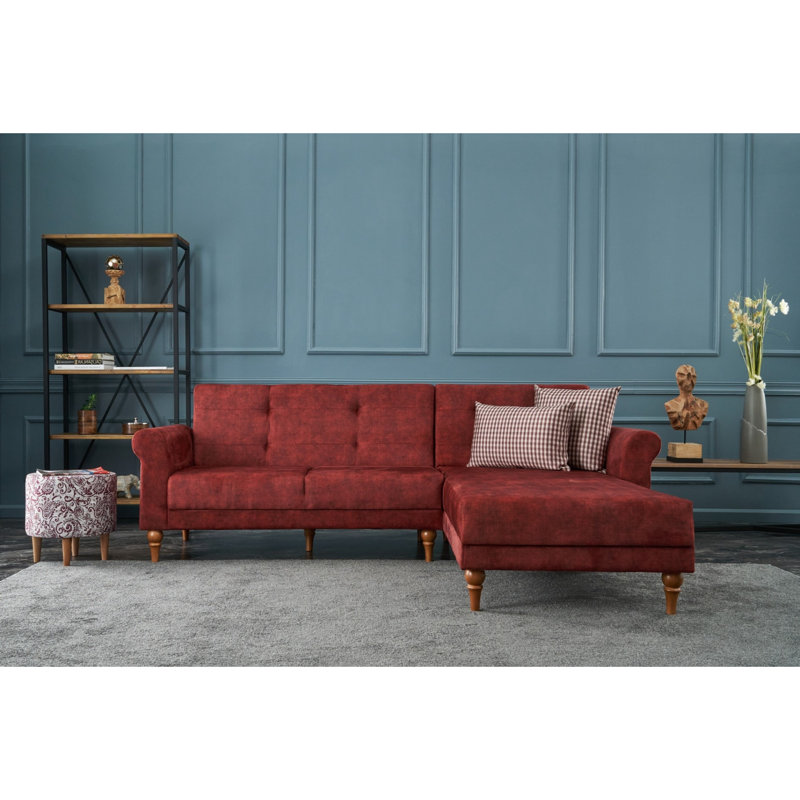 Canapé modulaire à méridienne rembourré igourdane, Accoudoir à droite (vu de face), 100 % polyester rouge