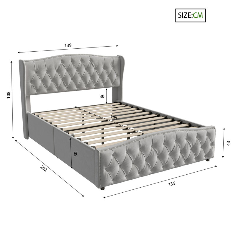 Bed, Grey, 135