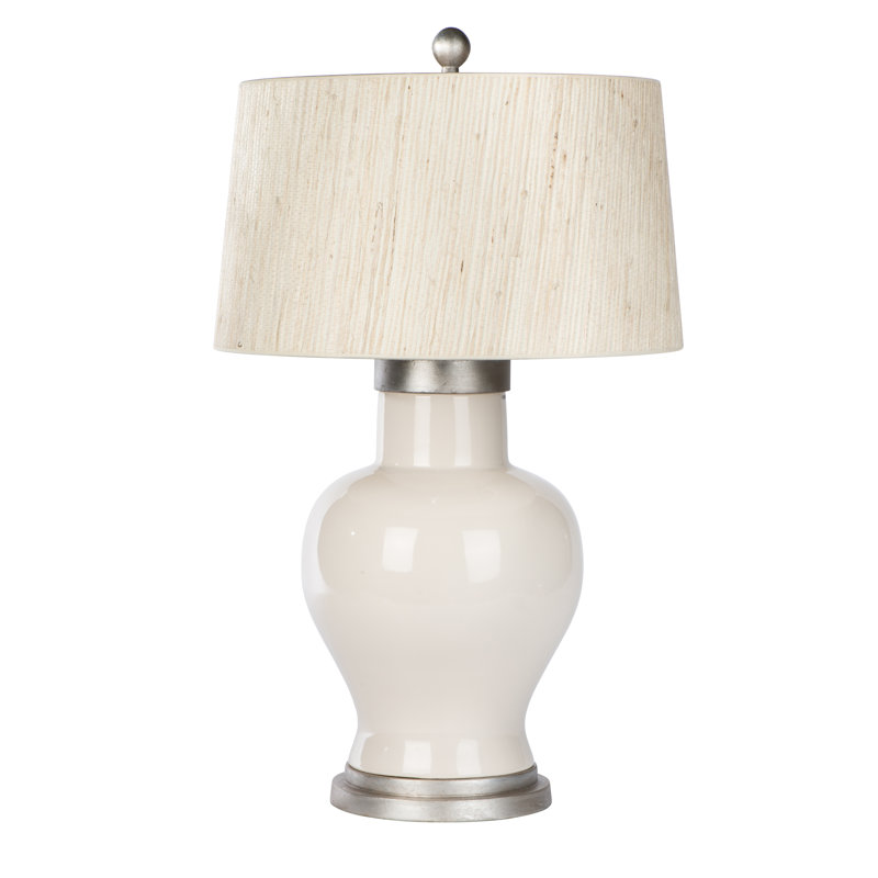 Silver Ceramic Table Lamp with Seagrass Drum Shade