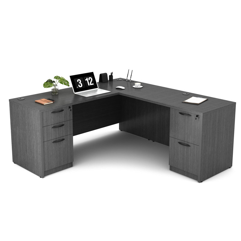  66.93'' L-Shaped Executive Desk with Cabinets, Gray