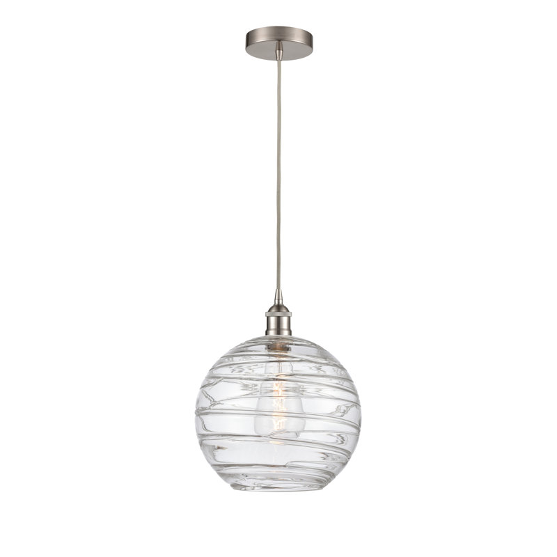 Athens Deco Swirl 15" Globe Mini Pendant in Satin Nickel