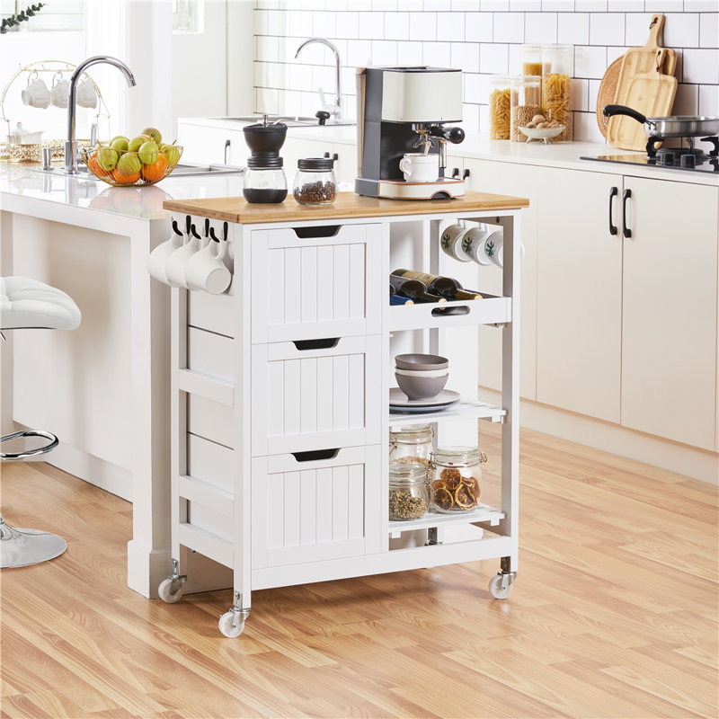 Solid Wood Top Kitchen Island, White