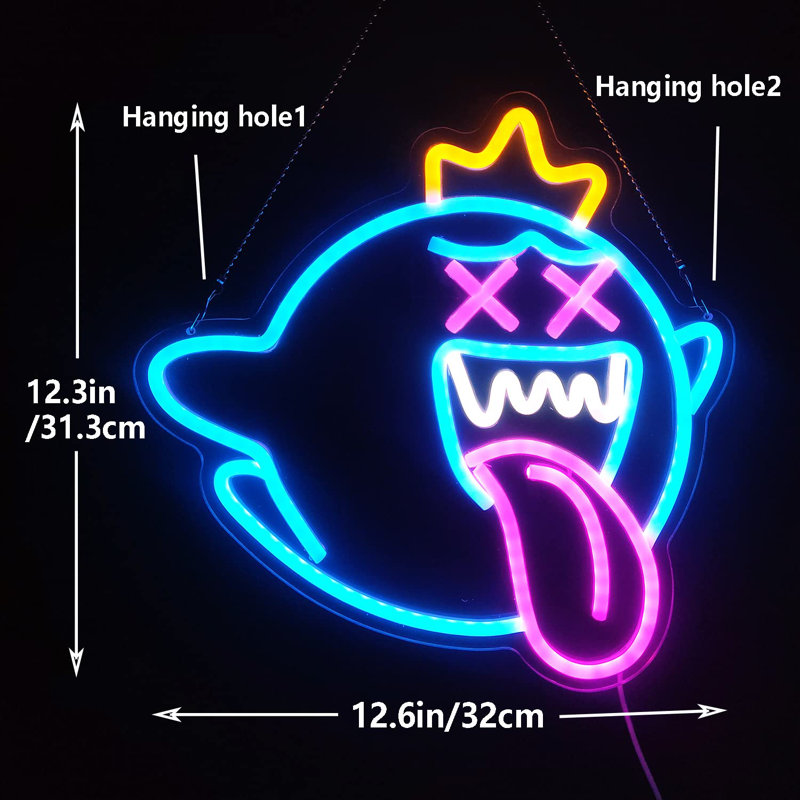 Enseigne au néon King Boo Ghost Led Neon Light avec interrupteur à intensité variable pour enfants
