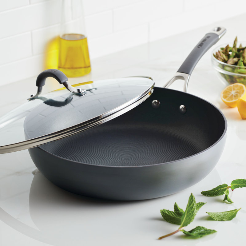 Elementum Hard Anodized Nonstick Deep Frying Pan/Skillet with Lid, 12 Inch, Gray