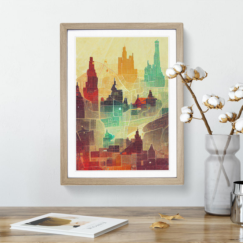 City Skyline Map No.2 - Print, 66cm H x 48cm W x 2cm D, Oak Framed, White