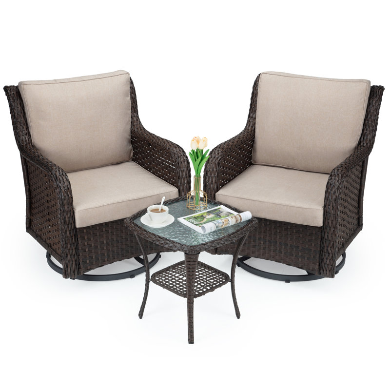 Ensemble de conversation en rotin avec coussins 3 pièces Jolesa, Beige
