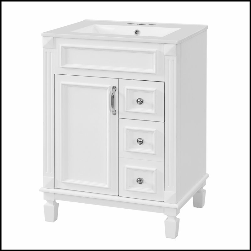 Meuble-lavabo de 24 pouces avec lavabo en céramique, armoire de rangement compacte, conception moderne avec 2 tiroirs et tablette réglable