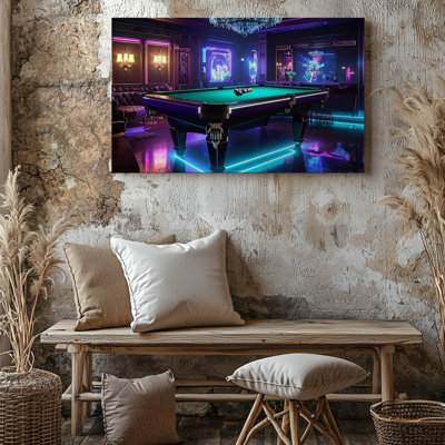 Wall Art Neon Luxury Billiards Room Futuristic Pool Lounge What If Canvas Ready To Hang Gallery Wrapped Home Decor Premium Quality